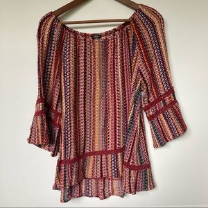 Hannah Boho Peasant Patterned Top Size L
